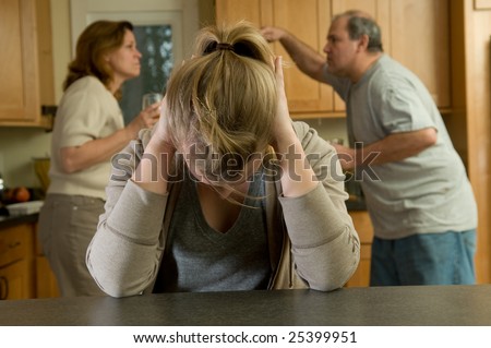Daughter covers ears as parents fight