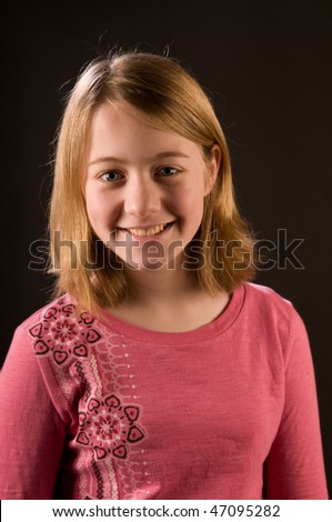 stock photo Portrait of cute smiling preteen girl age 11