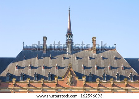 The roof of United Nations Peace Palace in The Hague, Holland