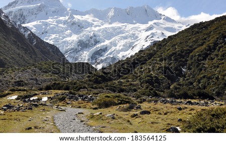 The path from Mount Sefton & Mount Cook, Mount Cook National Park, New Zealand