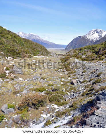 Valley walk from Mount Sefton & Mount Cook, Mount Cook National Park, New Zealand