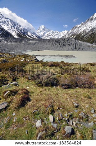 The Hooker Glacier, with Mount Cook in the distance, Mount Cook National Park, New Zealand