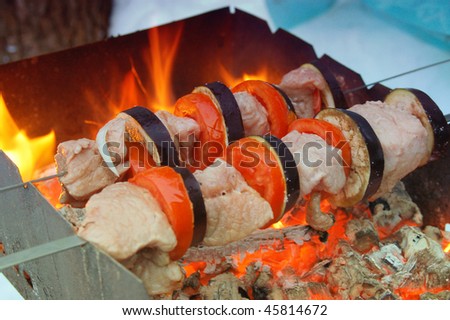 Barbecue sticks with meat and vegetables