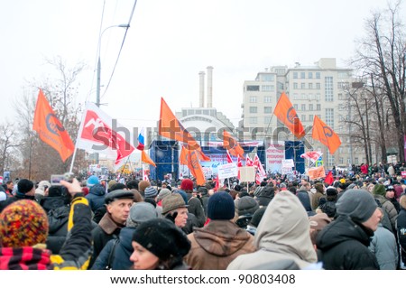 MOSCOW-DECEMBER 10: Protest in Bolotnaya Square against the election results to the State Duma of the Russian Federation on December 10, 2011 in Moscow, Russia.