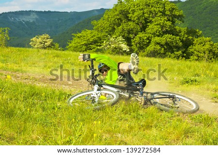 Biker crashing bicycle accident