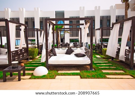 AGADIR, MOROCCO - JUL 10, 2014: Hotel Sofitel Agadir Royalbay Resort is located in the magnificent beach of Atlantic ocean with golden sand and imbued  the spirit of modern luxury