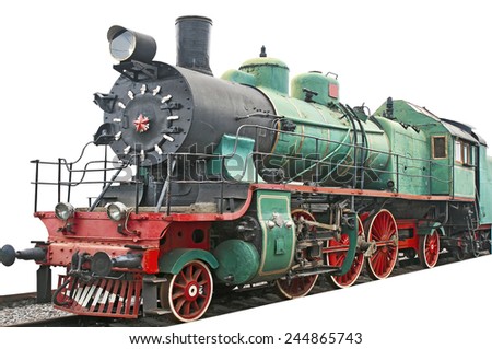 Old steam locomotive on white