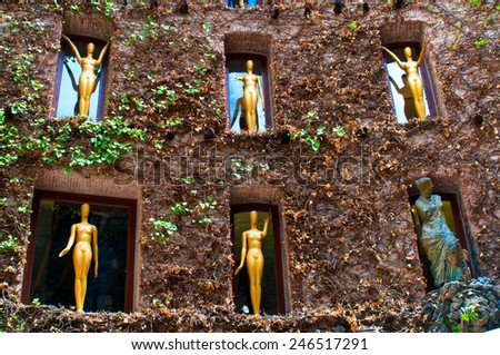 FIGUERAS, SPAIN - JUNE 15, 2014: Detail of Dali Museum in Figueres, Spain. Museum was opened on September 28, 1974 and houses largest collection of works by Salvador Dali.