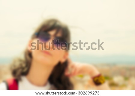 Blur portrait young girl on cityscape background