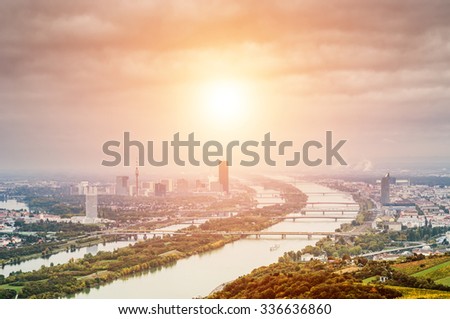 Vienna landscape with Danube river from  Kahlenberg mountain