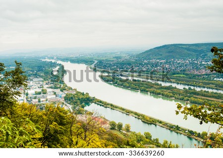 Vienna landscape with Danube river from  Kahlenberg mountain