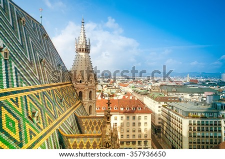 Aerial view of city center Vienna  from St. Stephen\'s Cathedral