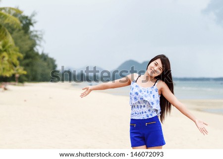 Beach summer holidays woman in happy freedom concept