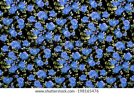 Rose Fabric background, Fragment of colorful retro tapestry textile pattern with floral ornament useful as background, blue-black color