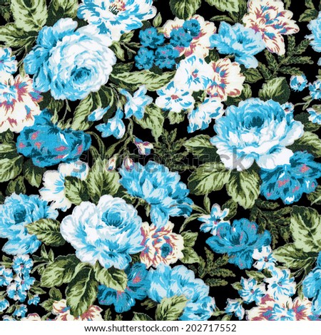 rose fabric background, Fragment of colorful retro tapestry textile pattern with floral ornament useful as background. blue rose.
