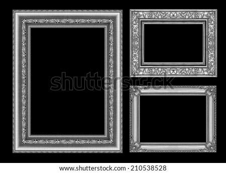 set 3 gray frame isolated on black background and clipping path