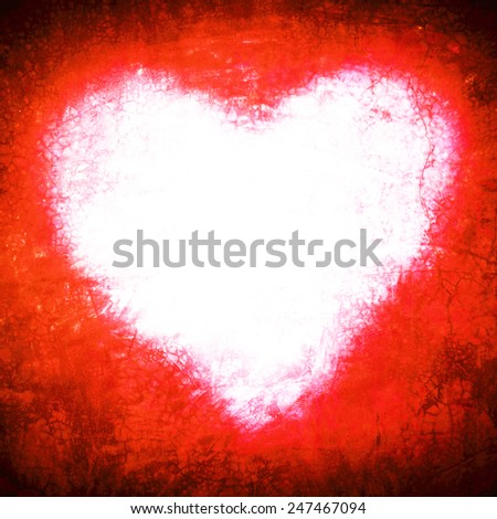 Grunge frame , heart shape red color, Valentines Day.