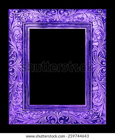 antique purple frame isolated on black background, clipping path