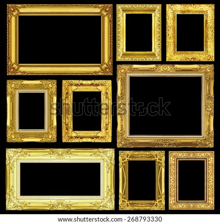Set of golden vintage frame isolated on black background.