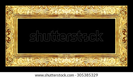 antique golden frame isolated on black background, clipping path