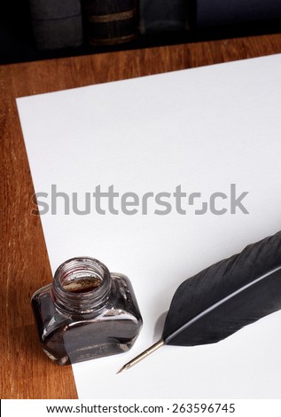 Quill, inkwell and a blank piece of paper to place your own text.