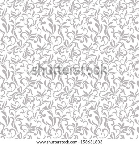 Light seamless pattern with gray flowers on a white background