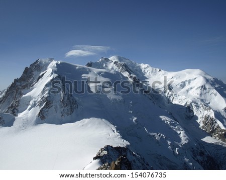 View of the Alps from Aiguille du Midi mountain in the Mont Blanc massif in the Alps