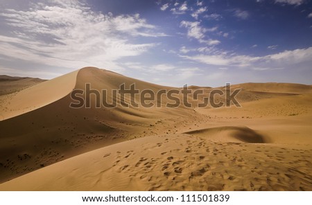 Sand dune and desert landscape in the Gobi desert near Dunhuang, China