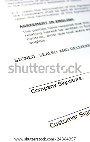 Detail view of the signature box of a contract.