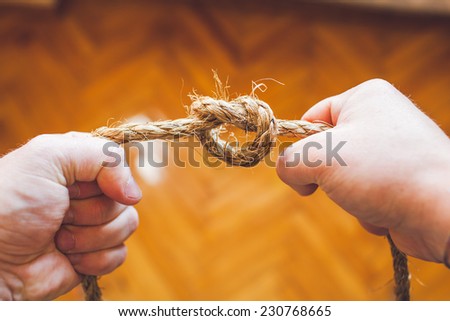 rope in his hands