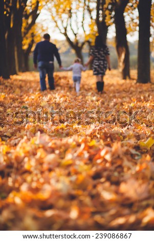Family walk autumn park