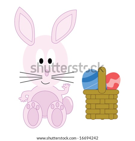 easter bunnies cartoon. pink easter bunny sitting