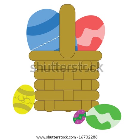 easter eggs in a basket cartoon. stock photo : Jpeg cartoon illustration of a asket filled with Easter eggs. For vector
