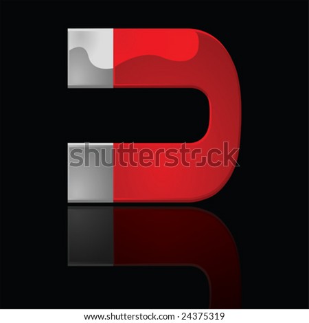 stock vector : Vector illustration of a glossy horseshoe magnet over a black 