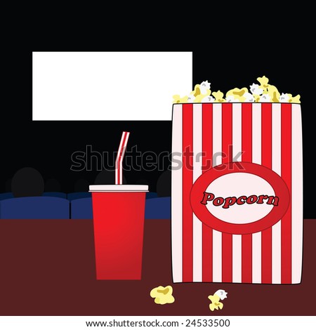 Movie Theater Times on Of A Popcorn Bag And Soda Pop Cup In A Movie Theater   Stock Photo