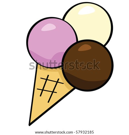 stock photo : Jpeg cartoon illustration of an ice cream cone with three 