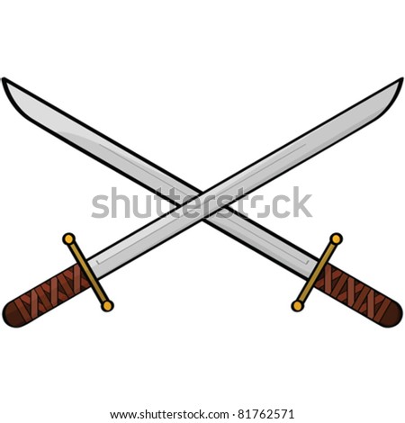 Cartoon Vector Illustration Showing Two Antique Swords - 81762571 