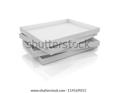 White, open, empty box templates, isolated on white background.