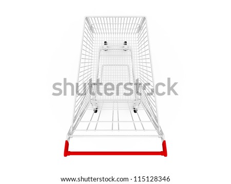Empty shopping cart, top view, isolated on white background.