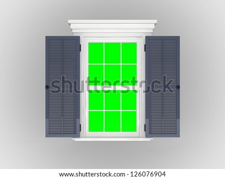 Window on gray wall with deletable green color box.