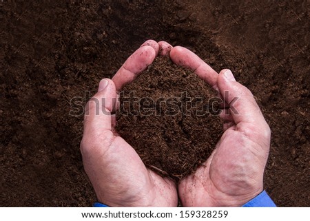 Businessman hand holding pile of soil.
