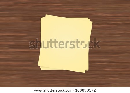 Top view of yellow sticky post it notes for your message on wooden table.
