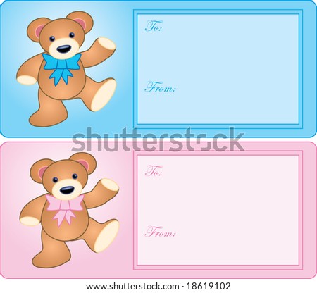 girls with teddy bears. teddy bear baby gift tags