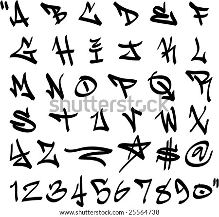 stock vector : vector graffiti marker alphabet and numbers