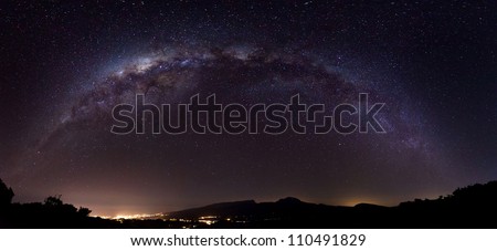 Panoramic view of the Milky Way in the night sky over Reunion Island.