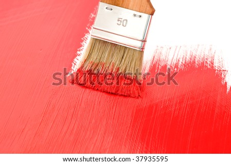 Brush of red painting painting a white background