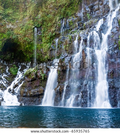 Scenic view of picturesque waterfalls on river Langevin, Reunion Island.