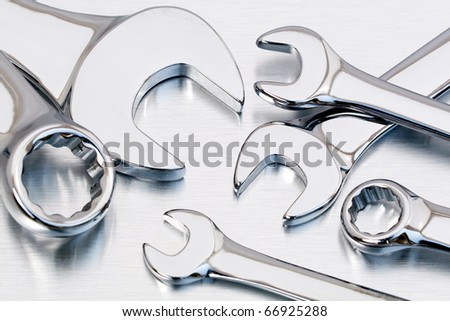 Closeup Of Several Different Kinds Of Open Or Ring Wrenches Or ... Closeup Of Several Different Kinds Of Open Or Ring Wrenches Or ...