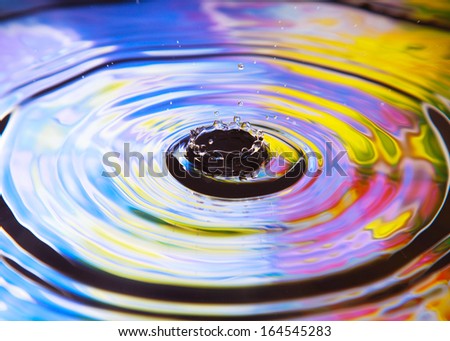 Photo art, splash like a crown, colorful background (blue, yellow and pink)
