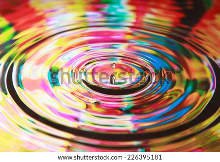 Photo art, Water drop and circles on on the water, colorful background, selective focus